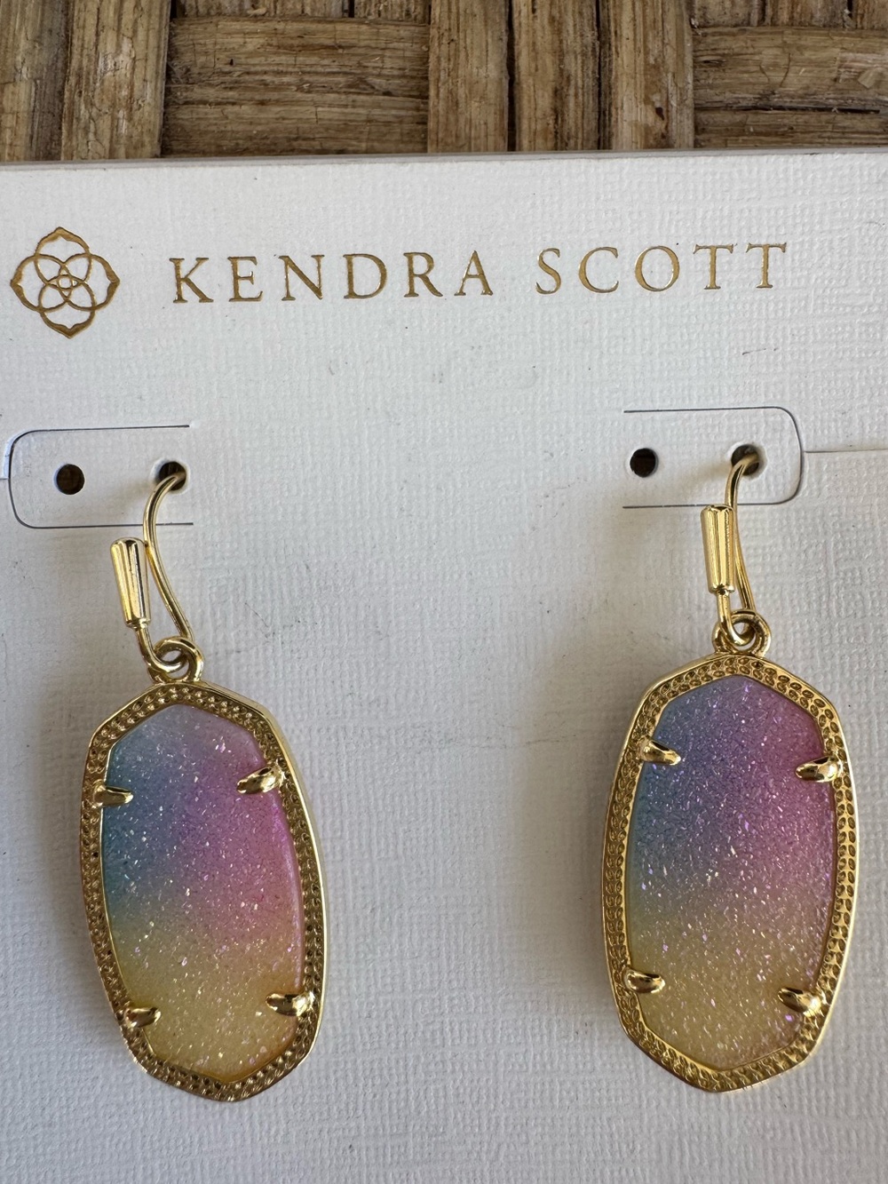 Kendra Scott Dani Gold & Gold, Pink, & Blue Watercolor Drusy Earrings
